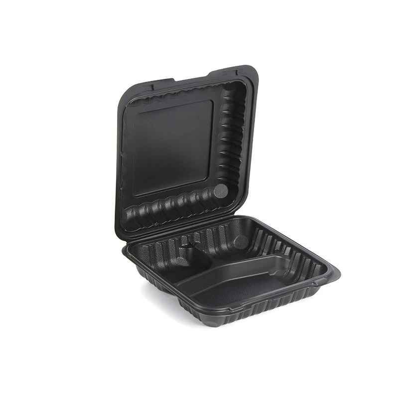 6x9 Inch Black Clamshell Takeout Container, Disposable PP Microwave Safe Hinged Lid Food Box for Restaurant Meal Prep