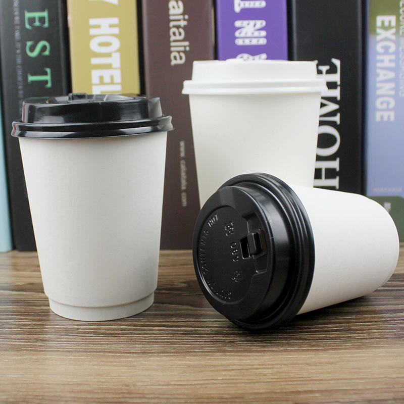Custom Coffee Paper Cups 8oz 12oz 16oz Disposable Double Wall Custom logo All Black Hot Coffee Paper Cup with Lid