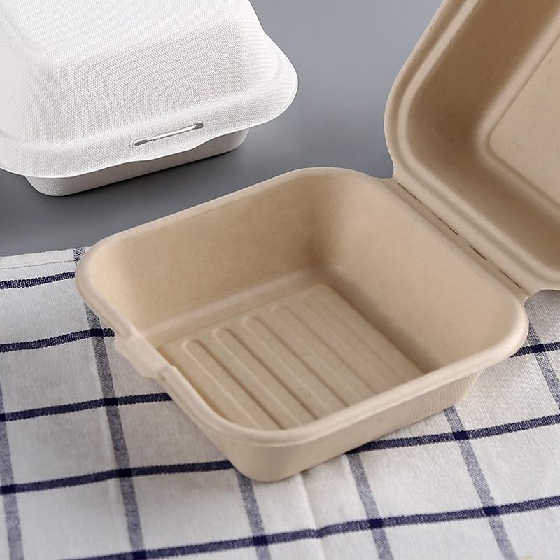 Compostable Natural Bagasse Biodegradable Disposable 6 Inch Clamshell Luxury Take Food Containers Unbreakable