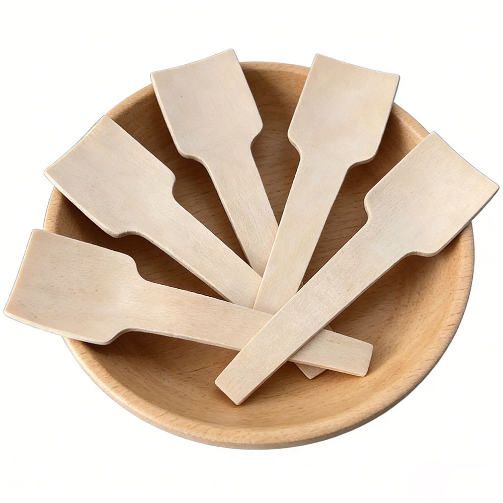 70mm Mini Disposable Wooden Small Square Spoons Eco-Friendly Ice Cream Tasting Spoons for Dessert Shop