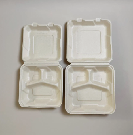 Biodegradable Disposable Take Away Sugarcane Bagasse Food Container Pulp Molding Clamshell Box Lid Water Oil Chewing Gum Sushi