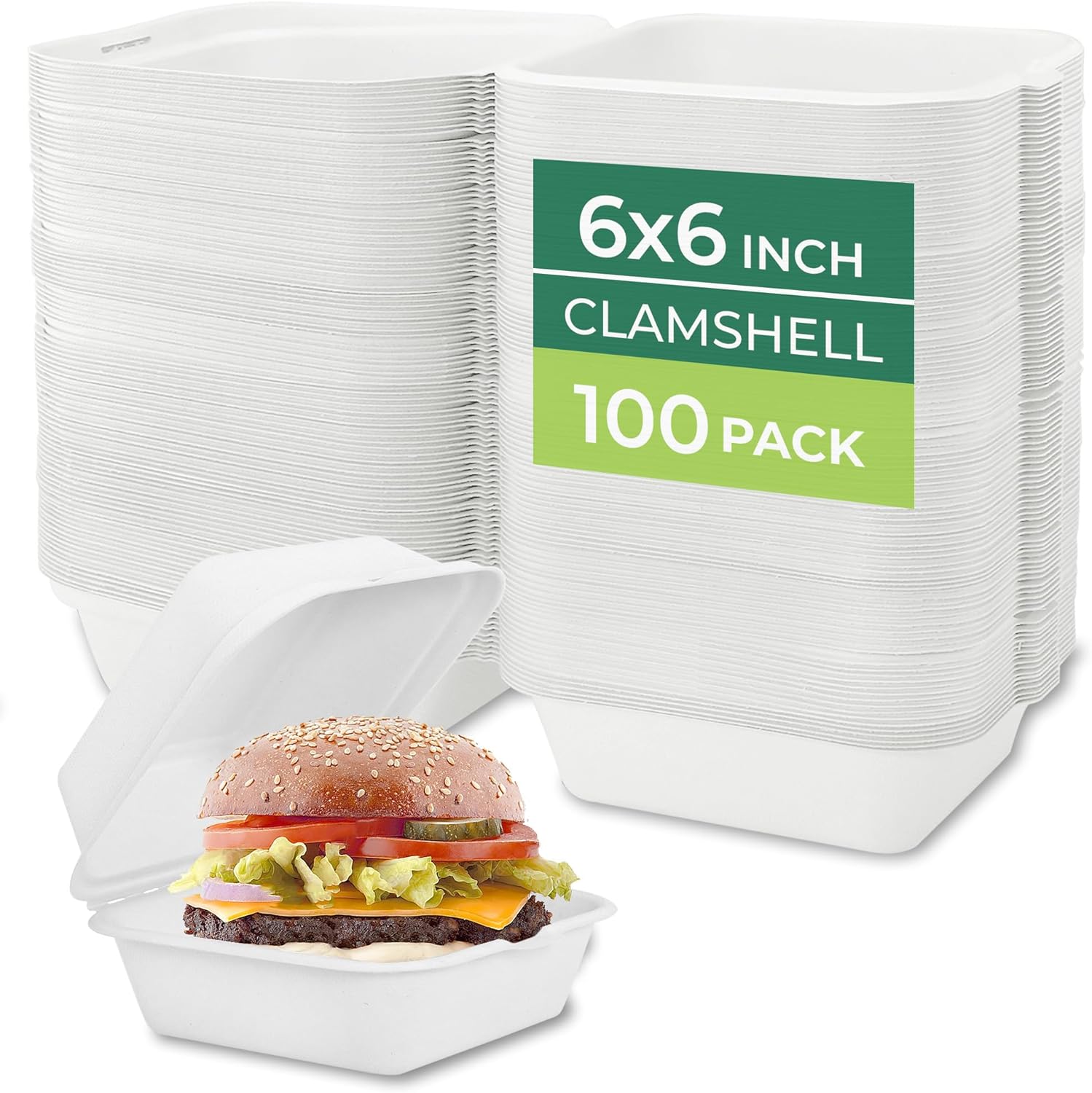Biodegradable Sugarcane Bagasse 6x6 Inch Burger Box Disposable Take Away Food Container Sugarcane Box