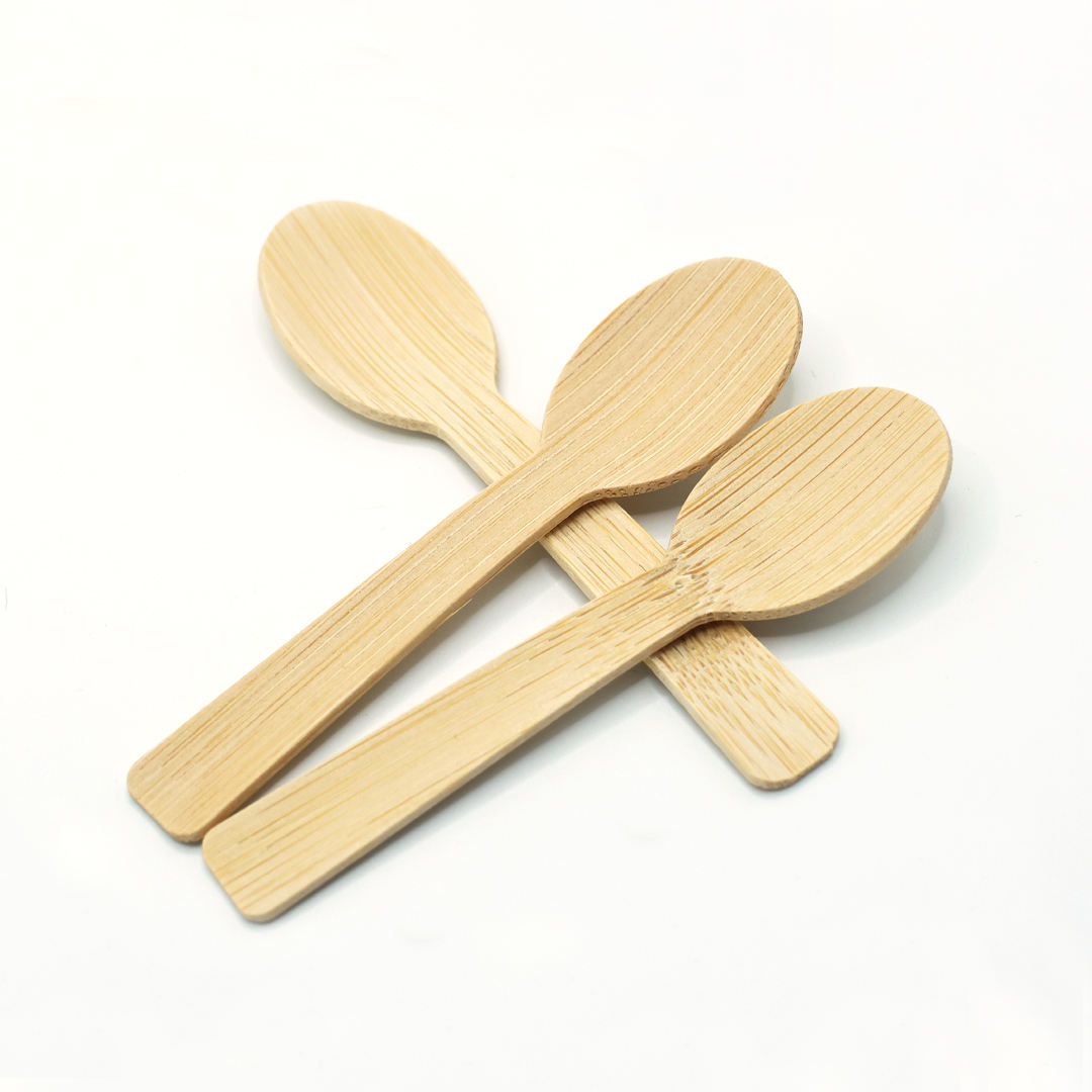 3.55 Inch Ice Cream Spoons Biodegradable Bamboo Cutlery Bulk Food Grade Mini Disposable Honey Spoon Natural Color Dessert Spoon