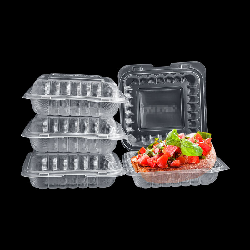 Clamshell Transparente Pp Rectangle Food Container CT5 CT3 8*8 9*6in Plastic Take Out Container Box With Hinged Lid