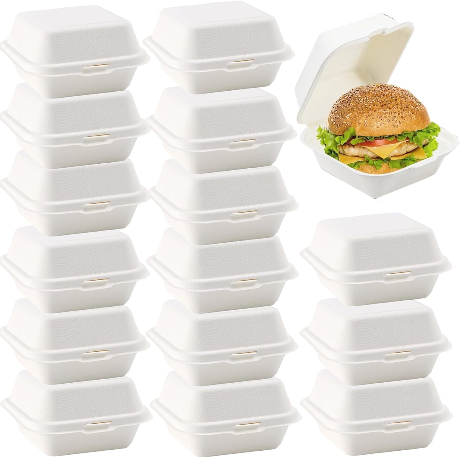 Biodegradable Sugarcane Bagasse 6x6 Inch Burger Box Disposable Take Away Food Container Sugarcane Box3