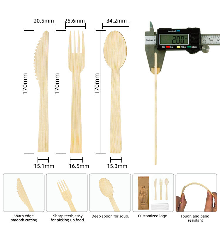Eco-Friendly Compostable Bamboo Disposable Cutlery Set Korean Style Food Tableware Bamboo Forks for Travel Weddings Restaurants