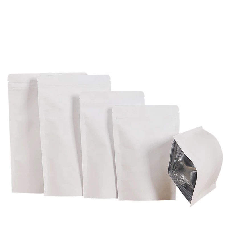 Custom Heat Seal Stand up Pouch Plastic Food Packaging Bag Reusable White Sealed Bag