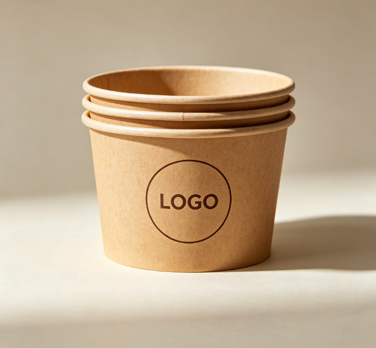 Custom Eco-Friendly Kraft Paper Bowls 16/24/32oz-Biodegradable Disposable Bowls for Soup Salad Sandwich Sushi & Takeaway