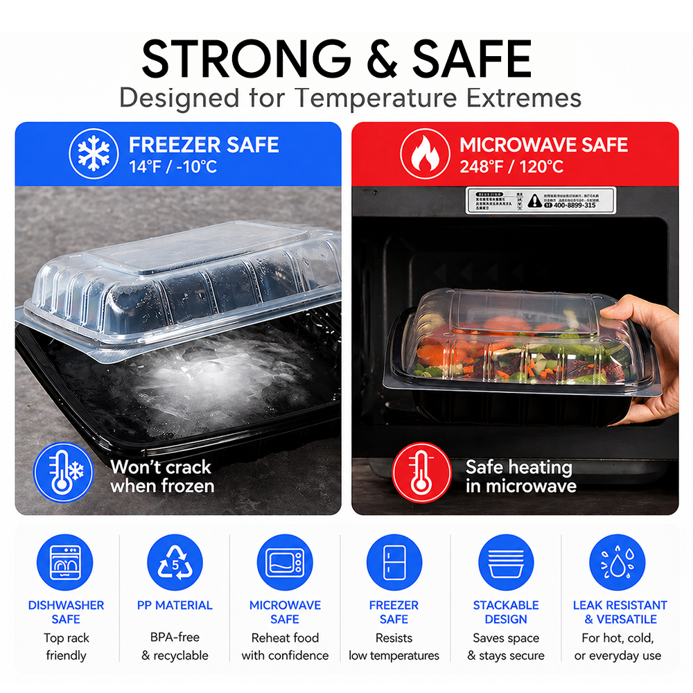 Factory Wholesale 6*9-Inch 2 Compartments Recyclable ClamShell clear Two-color PP Takeaway Food Containers