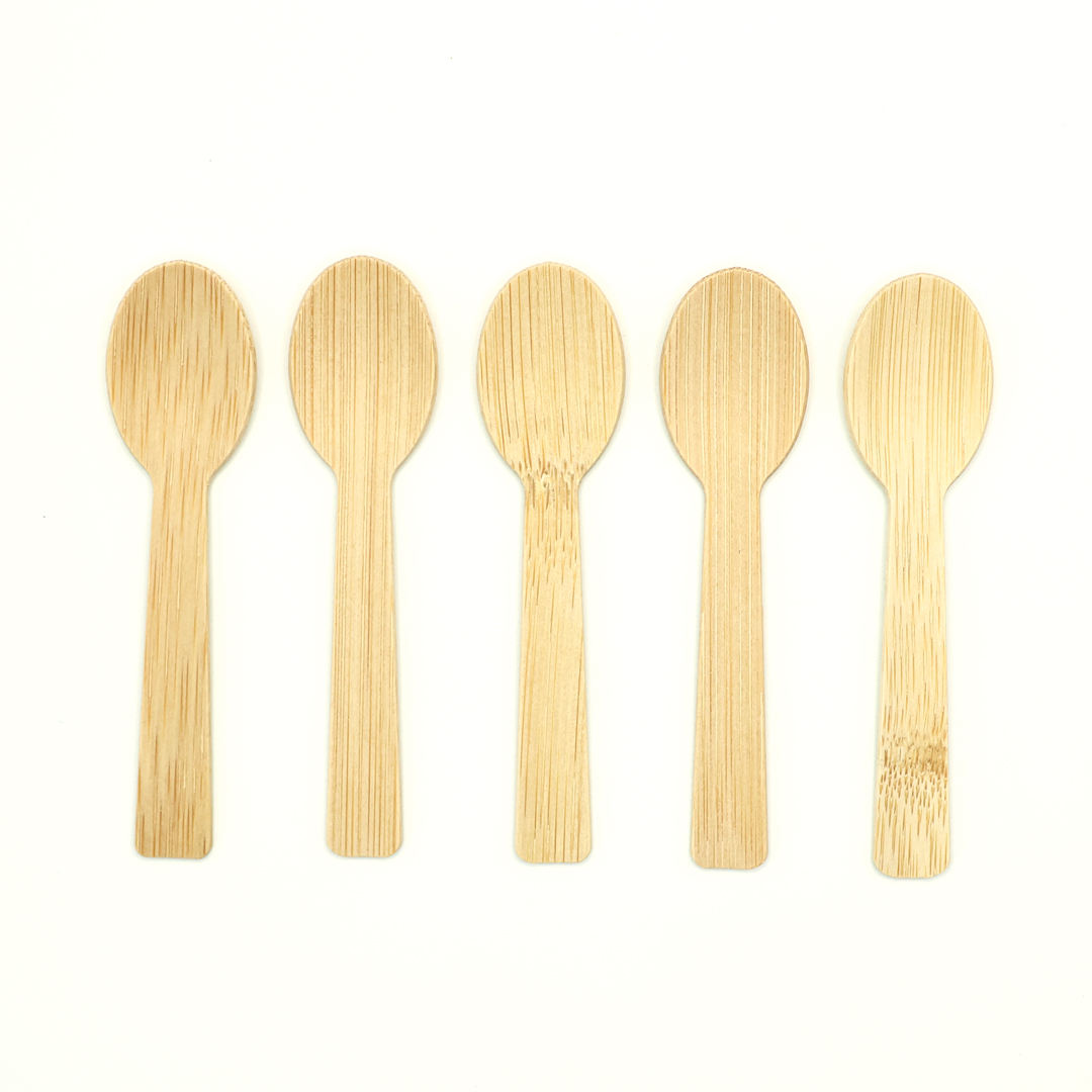3.55 Inch Ice Cream Spoons Biodegradable Bamboo Cutlery Bulk Food Grade Mini Disposable Honey Spoon Natural Color Dessert Spoon