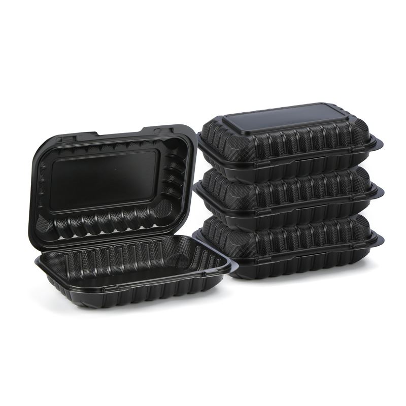 6x9 Inch Black Clamshell Takeout Container, Disposable PP Microwave Safe Hinged Lid Food Box for Restaurant Meal Prep