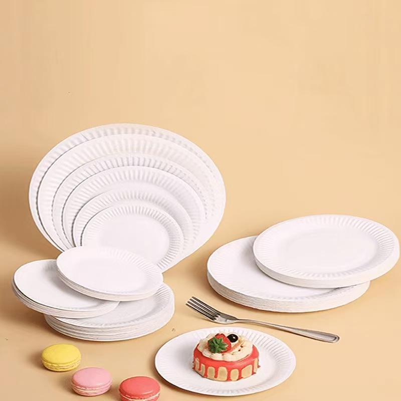 100% Compostable Heavy Duty Biodegradable Paper Plates 4,5,6,7,9,10,11 Inched for Salad Sushi Bread Milk Hamburger Packaging