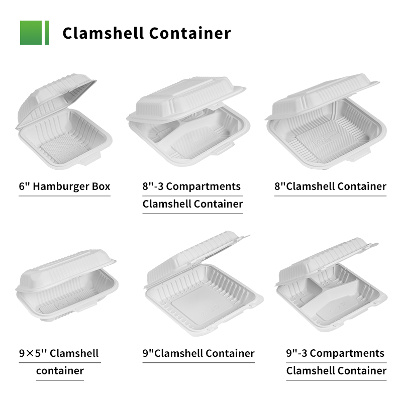 8x8 Inch 3-Compartment Disposable Cornstarch Clamshell Food Container