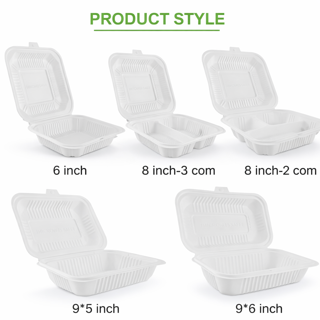 Disposable 9x9 3-Compartment Compostable Cornstarch Clamshell Food Box