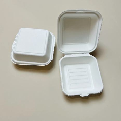 Biodegradable Disposable Take Away Sugarcane Bagasse Food Container Pulp Molding Clamshell Box Lid Water Oil Chewing Gum Sushi