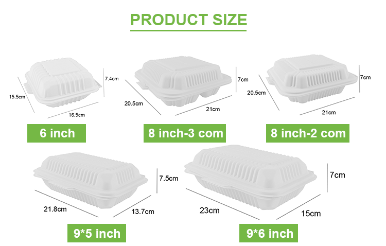 Disposable 9x9 3-Compartment Compostable Cornstarch Clamshell Food Box